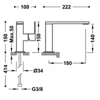 Bateria umywalkowa wylewka 34x10 mm Stal TRES 00620501AC