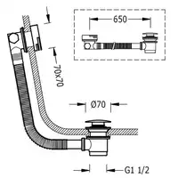 Syfon wannowy i kwadratowy zawór napełniający KASKADA z przelewem Ø 70 mm CLICK‑CLACK Stal TRES 03453440AC