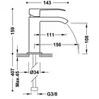 Bateria umywalkowa wylewka kaskada otwarta Czarny-Chrom TRES 00611001NE