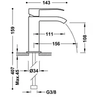 Bateria umywalkowa wylewka kaskada otwarta Czarny-Chrom TRES 00611001NE