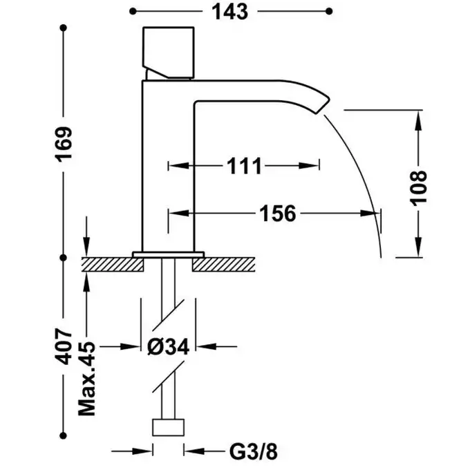 Bateria umywalkowa wylewka kaskada otwarta Czarny-Chrom TRES 00611002NE