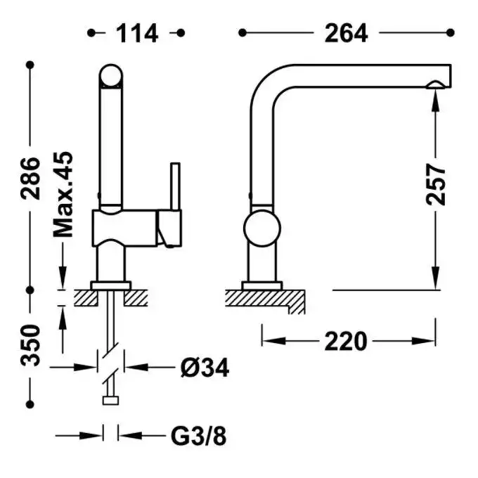 Bateria zlewozmywakowa stojąca Stal TRES 030336AC