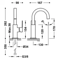 Bateria umywalkowa wylewka 22x22 mm Matowa czerń TRES 00660502NM