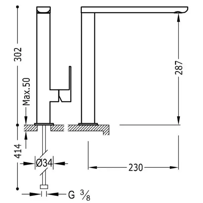 Bateria umywalkowa wylewka 35x15 mm Złoto 24K TRES 20020503OR