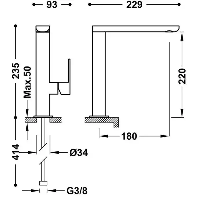 Bateria umywalkowa wylewka 35x15 mm Matowa biel TRES 20020502BM