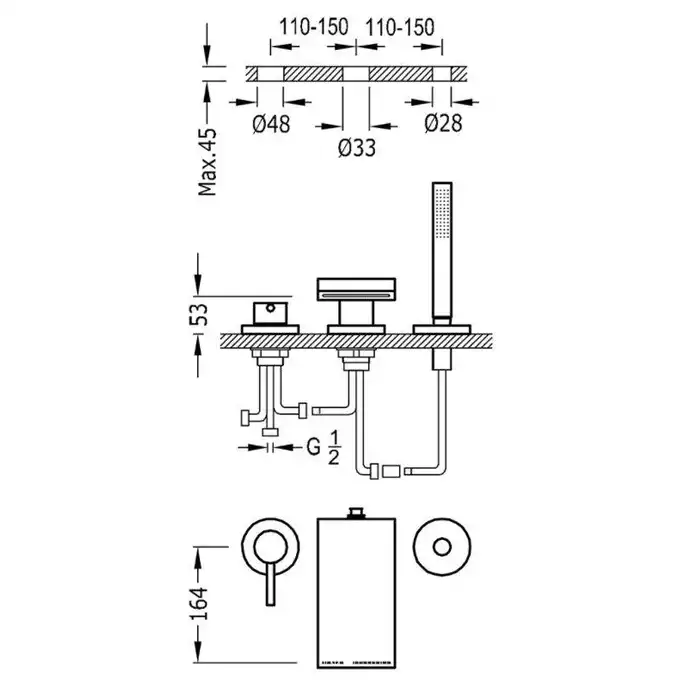 Bateria wannowa trzyotworowa MAX Chrom TRES 162161