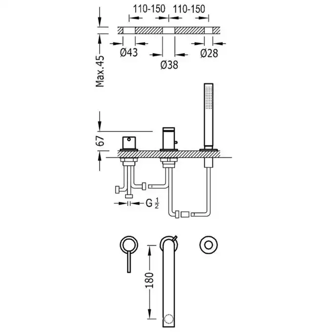 Bateria wannowa trzyotworowa MAX Chrom TRES 06216103