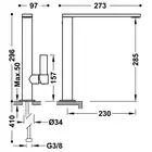 Bateria umywalkowa wylewka 34x10 mm Stal TRES 21140501AC