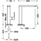 Bateria umywalkowa wylewka 35x15 mm Matowa czerń TRES 20020502NM