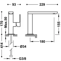 Bateria umywalkowa wylewka 35x15 mm Stal TRES 20020501AC