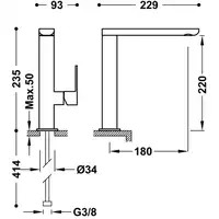 Bateria umywalkowa wylewka 35x15 mm Złoto 24K TRES 20020502OR