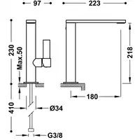 Bateria umywalkowa wylewka 34x10 mm Matowa czerń TRES 21130501NM