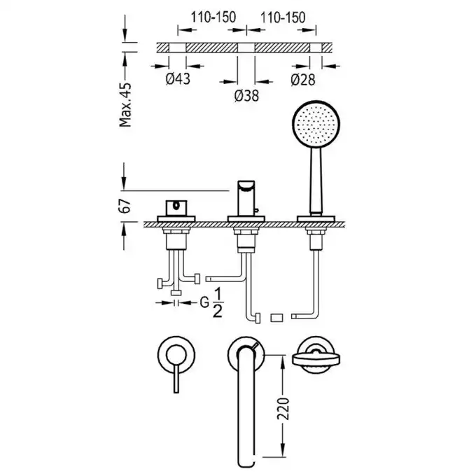 Bateria wannowa trzyotworowa ALPLUS Chrom TRES 20316101