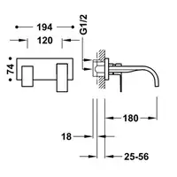 Bateria podtynkowa umywalkowa, wylewka 180 mm Matowe złoto 24K TRES 00630011OM