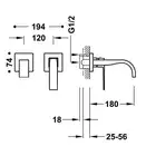 Bateria podtynkowa umywalkowa, wylewka 180 mm Matowa biel TRES 20230003BM