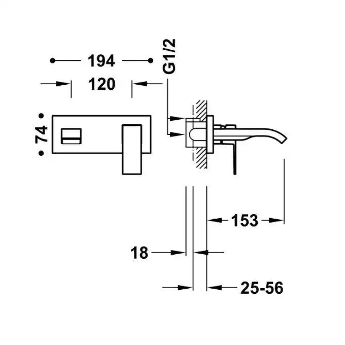 Bateria podtynkowa umywalkowa, wylewka 153 mm Matowa czerń TRES 00630013NM