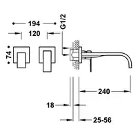 Bateria podtynkowa umywalkowa, wylewka 240 mm Stal TRES 00630002AC