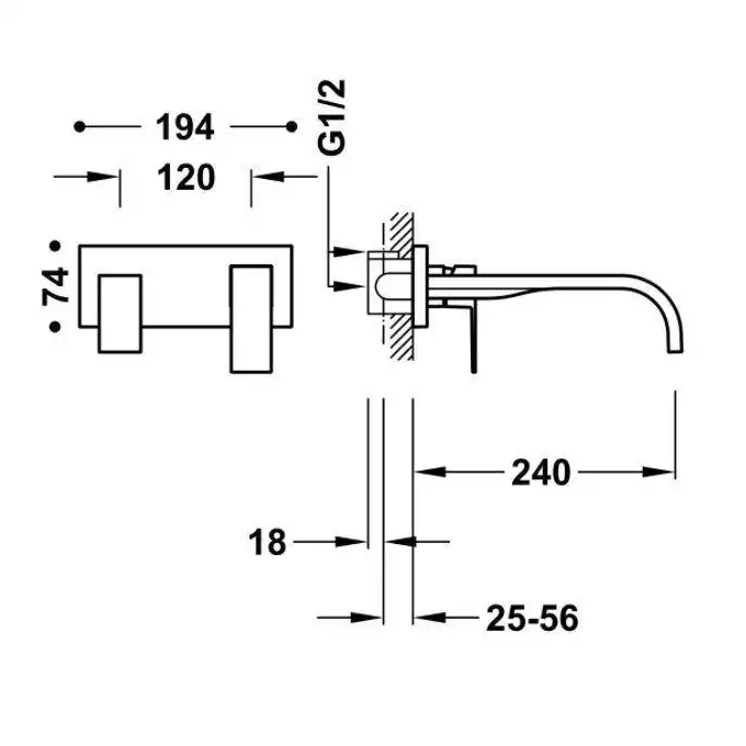 Bateria podtynkowa umywalkowa, wylewka 240 mm Matowa czerń TRES 00630012NM