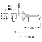 Bateria podtynkowa umywalkowa, wylewka 240 mm Złoto 24K TRES 20030002OR