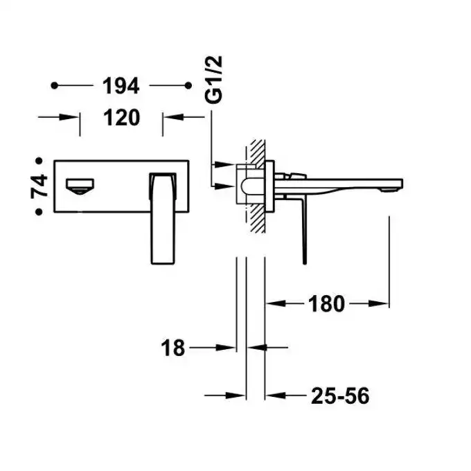 Bateria podtynkowa umywalkowa, wylewka 180 mm Matowa biel TRES 20230011BM