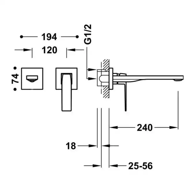 Bateria podtynkowa umywalkowa, wylewka 240 mm Złoto 24K TRES 20230002OR