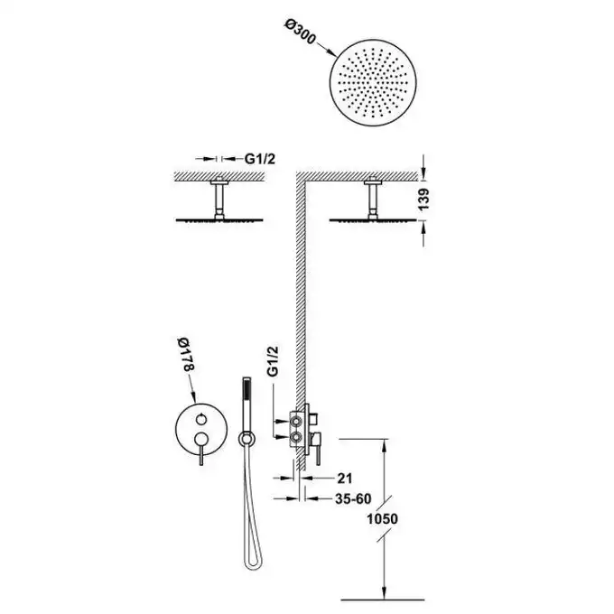 Zestaw natryskowy z baterią podtynkową Rapid-Box z regulacją strumienia Ø 300 mm Stal TRES 26228003AC