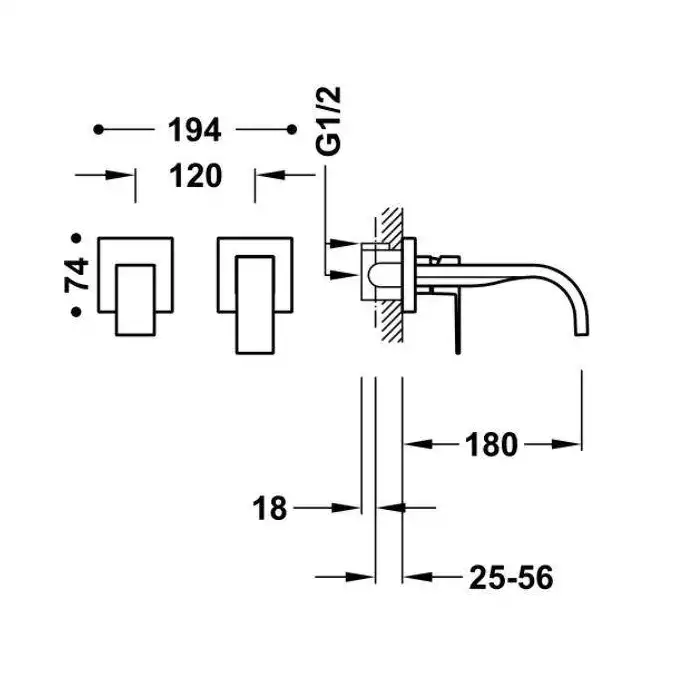 Bateria podtynkowa umywalkowa, wylewka 180 mm Matowa biel TRES 00630001BM