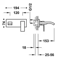 Bateria podtynkowa umywalkowa, wylewka 153 mm Stal TRES 00630013AC