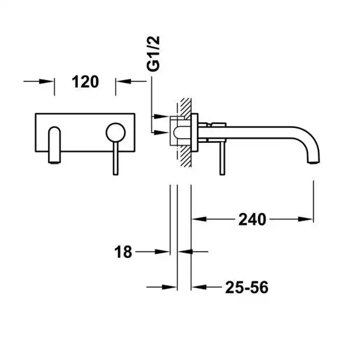 Bateria podtynkowa umywalkowa, wylewka 240 mm Stal TRES 26230012AC