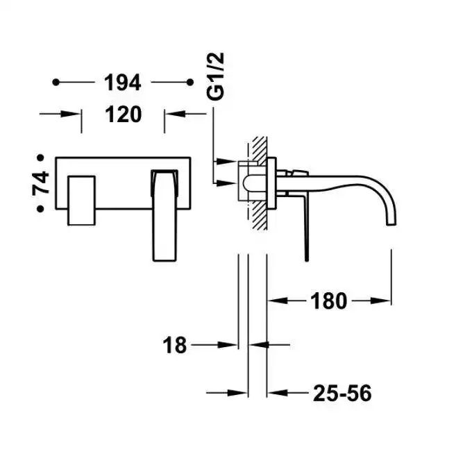 Bateria podtynkowa umywalkowa, wylewka 180 mm Złoto 24K TRES 20230013OR