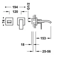 Bateria podtynkowa umywalkowa, wylewka 153 mm Matowe złoto 24K TRES 00630003OM