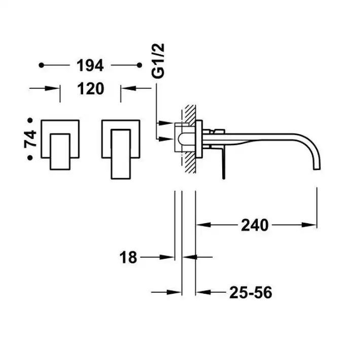 Bateria podtynkowa umywalkowa, wylewka 240 mm Złoto 24K TRES 00630002OR