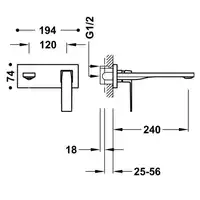 Bateria podtynkowa umywalkowa, wylewka 240 mm Chrom TRES 20230012