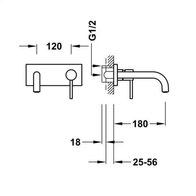 Bateria podtynkowa umywalkowa, wylewka 180 mm Matowa czerń TRES 26230011NM