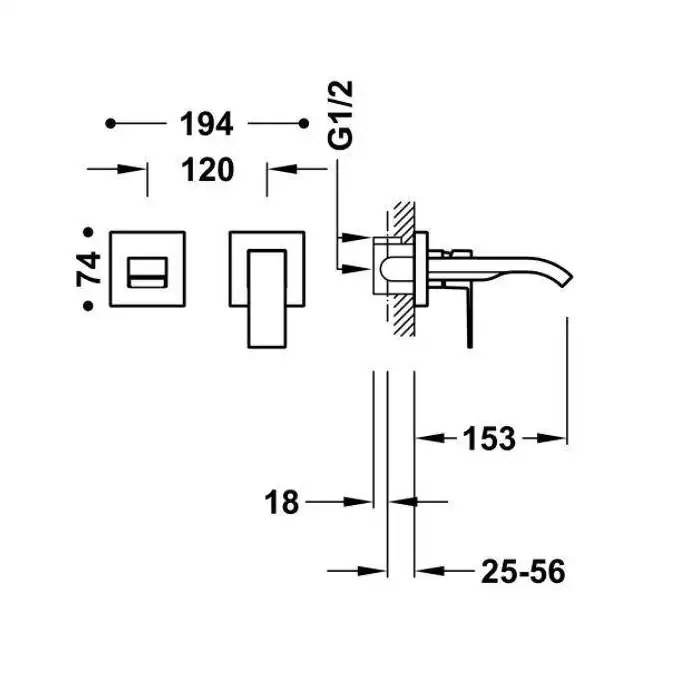 Bateria podtynkowa umywalkowa, wylewka 153 mm Matowa czerń TRES 00630003NM