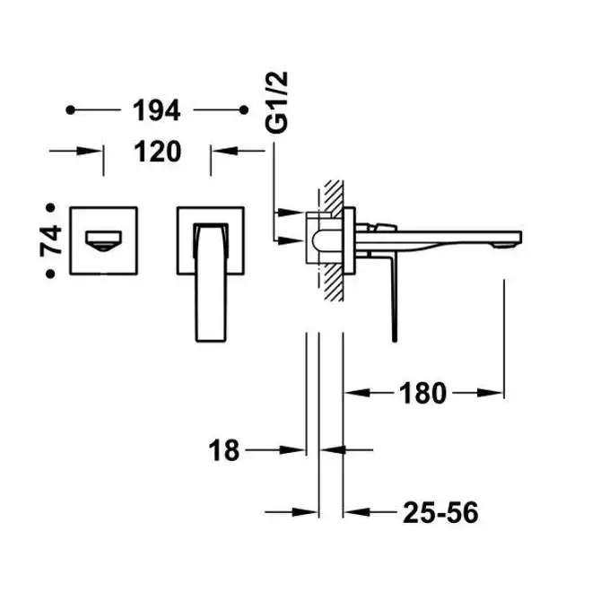 Bateria podtynkowa umywalkowa, wylewka 180 mm Stal TRES 20230001AC