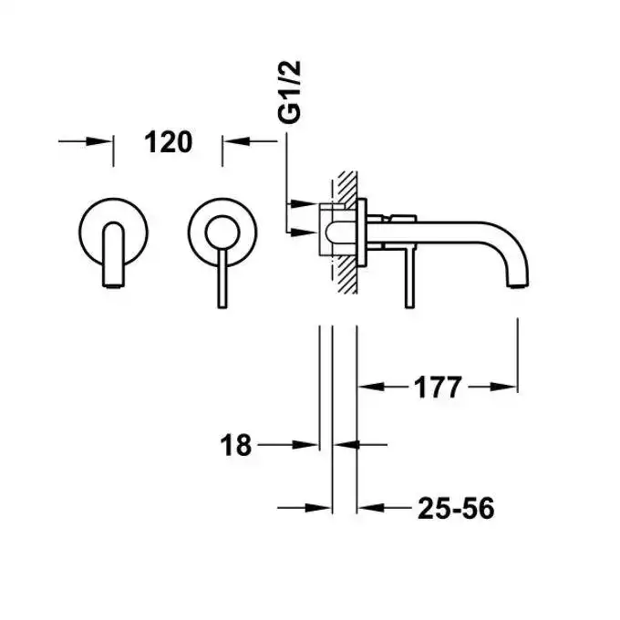 Bateria podtynkowa umywalkowa, wylewka 177 mm Złoto 24K TRES 26230001OR