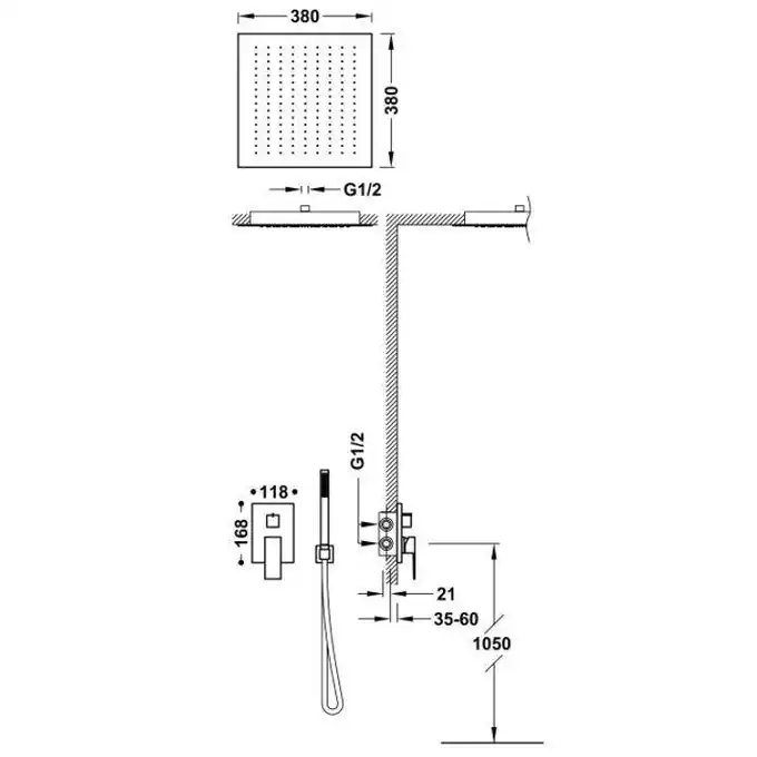 Jednouchwytowa bateria podtynkowa Rapid-Box (2-drożna) z regulacją strumienia 380x380 mm Matowe złoto 24K TRES 00628005OM