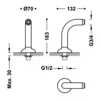 Kolanko adapter wanna‑prysznic 2 sztuki z tłumikiem Stary mosiądz TRES 24287101LV