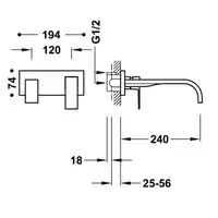 Bateria podtynkowa umywalkowa, wylewka 240 mm Złoto 24K TRES 00630012OR