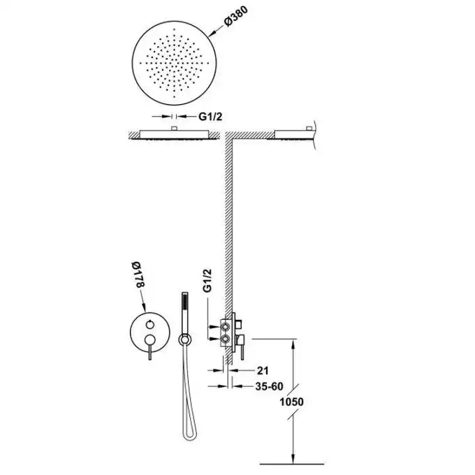 Zestaw natryskowy z baterią podtynkową Rapid-Box z regulacją strumienia Ø 380 mm Stal TRES 26228005AC