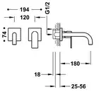 Bateria podtynkowa umywalkowa, wylewka 180 mm Stal TRES 20030001AC