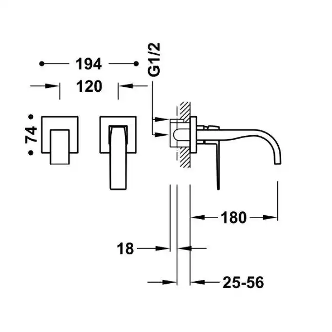 Bateria podtynkowa umywalkowa, wylewka 180 mm Chrom TRES 20230003