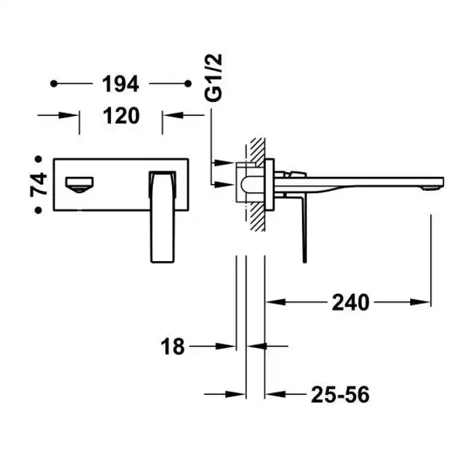 Bateria podtynkowa umywalkowa, wylewka 240 mm Chrom TRES 20230012