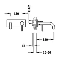 Bateria podtynkowa umywalkowa, wylewka 180 mm Złoto 24K TRES 26230011OR