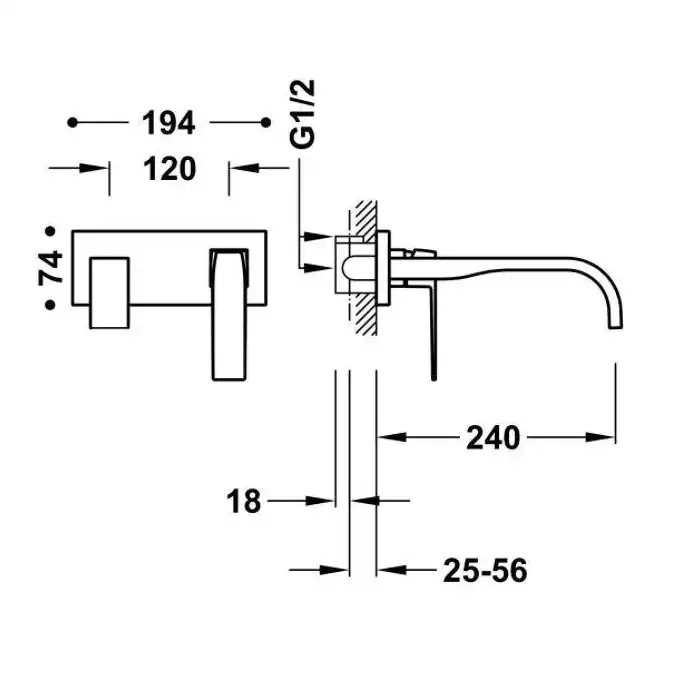 Bateria podtynkowa umywalkowa, wylewka 240 mm Stal TRES 20230014AC