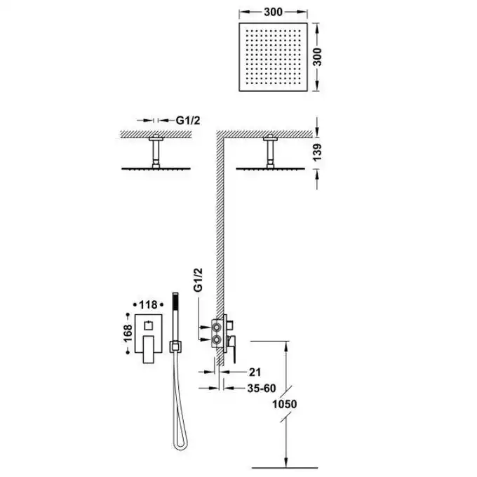 Jednouchwytowa bateria podtynkowa Rapid-Box (2-drożna) z regulacją strumienia 300x300 mm Matowa czerń TRES 00628003NM