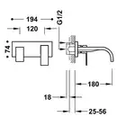 Bateria podtynkowa umywalkowa, wylewka 180 mm Matowa czerń TRES 00630011NM