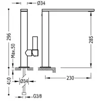 Bateria umywalkowa wylewka 34x10 mm Czerń metalizowana szczotkowana TRES 21140501KMB