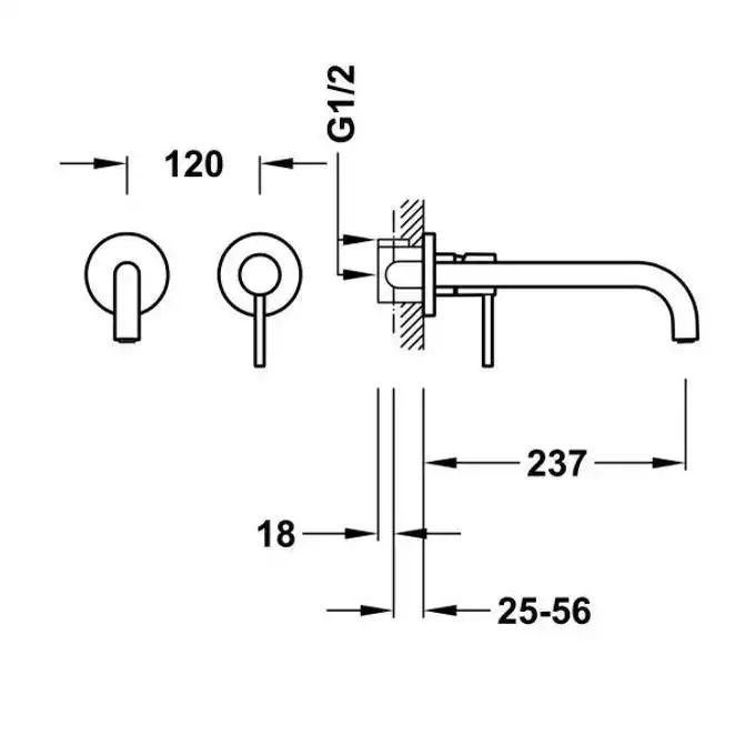 Bateria podtynkowa umywalkowa, wylewka 237 mm Czerń metalizowana szczotkowana TRES 26230002KMB